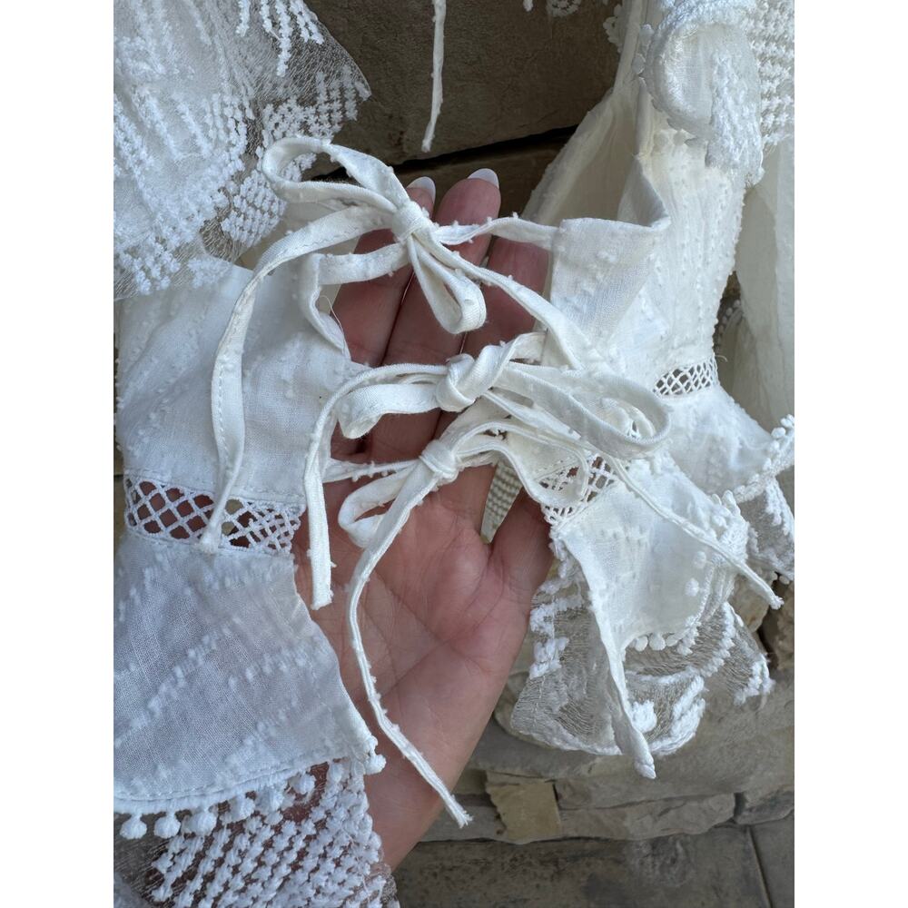 Elaborate Mulla White Ruffle Lace Corset Blouse Statement Top - Picture 13 of 15